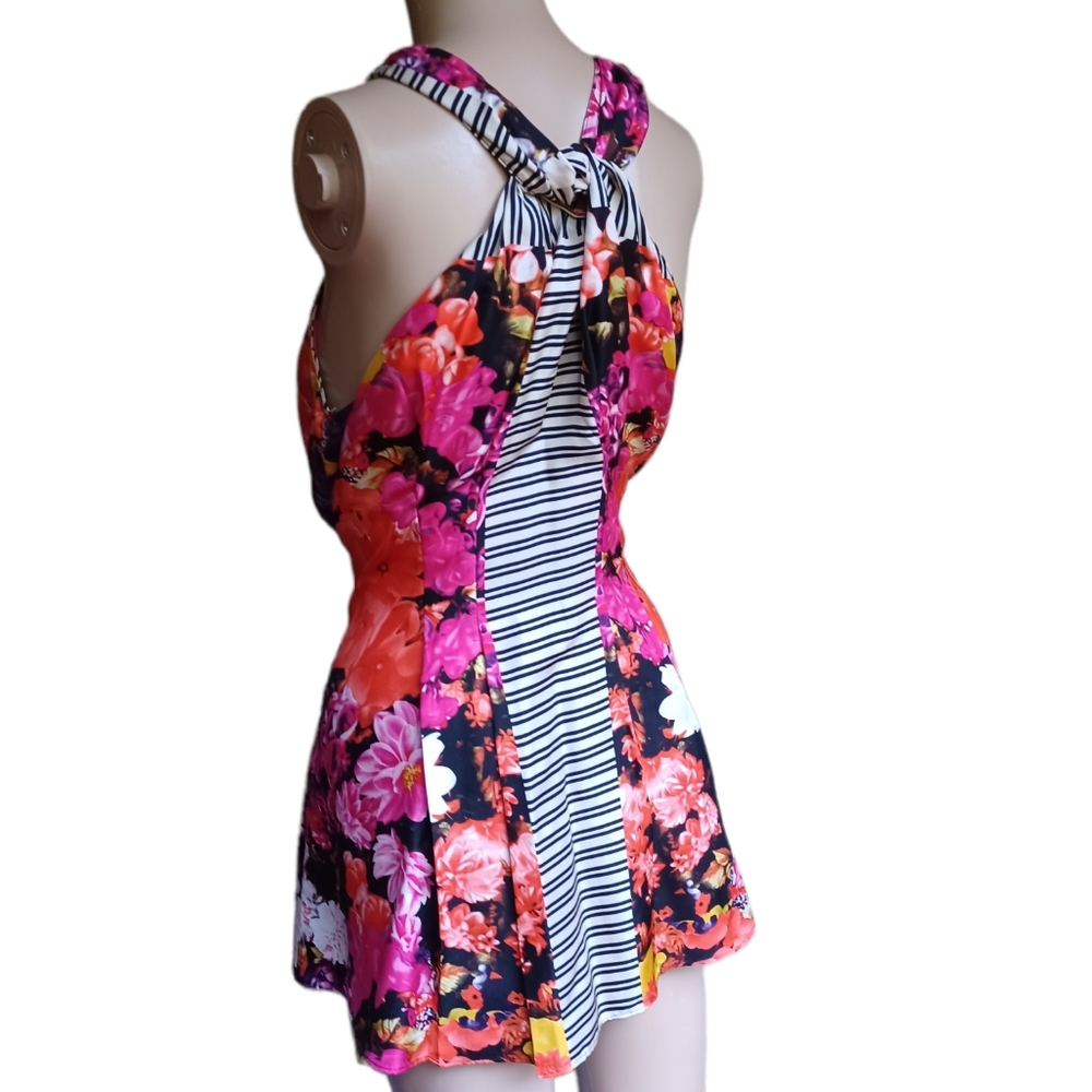 Etcetera Womens Silk Halter Top Multicolor Floral Ribbon Belt Long Size Small - Picture 3 of 9